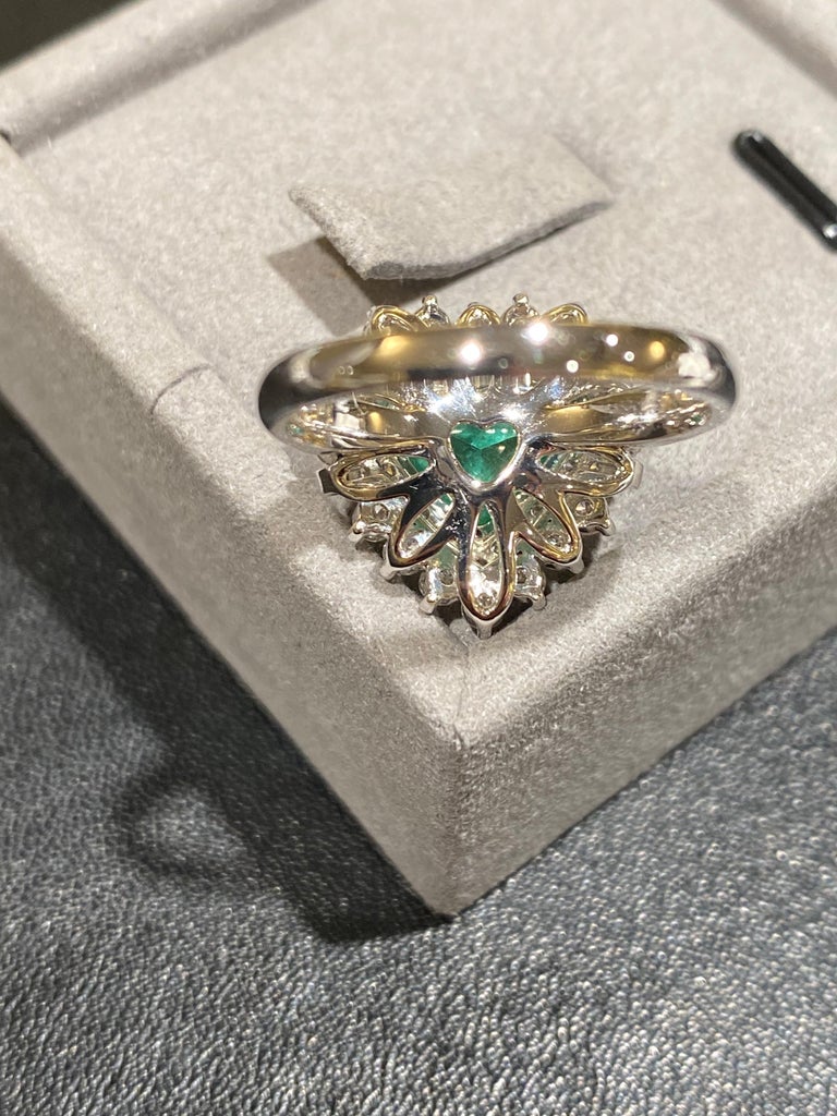 Eostre Emerald Heart and Diamond White Gold Engagement Ring