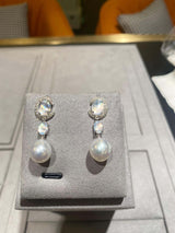 Eostre Moonstone, White South Sea Pearl and Diamond Earring in 18K Gold