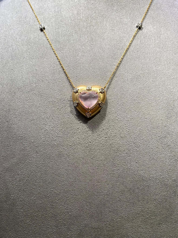 Eostre Pink Sapphire and Diamond Pendant Necklace in 18k Yellow and White Gold