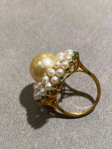 Golden South Sea Pearl and Seed Pearls Ring in 18k Yellow Gold