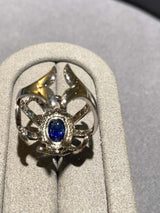 Eostre Blue Sapphire, Tsavorite and Diamond Ring in 18k White Gold