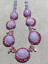 Eostre Type A Lavender Jadeite, Ruby and Diamond Necklace in 18k White Gold