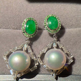 Eostre Jadeite, South Sea Pearl, Tsavorite and Diamond 18K White Gold Earring