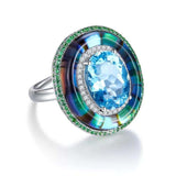 Eostre Aquamarine Tsavorite Abalone Shell, Crystal and Diamond in 18k White Gold