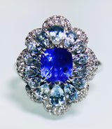 2.13CT Unheated Sapphire, Aquamarine and Diamond Ring in 18k Gold