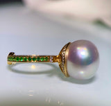 Eostre White South Sea Pearl, Tsavorite and Diamond White Gold Ring