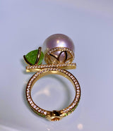 Eostre White South Sea Pearl, Tsavorite and Diamond White Gold Ring