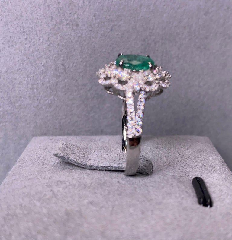 Eostre Vivid Green Emerald 1.22 Ct and Diamond White Gold Engagement Ring