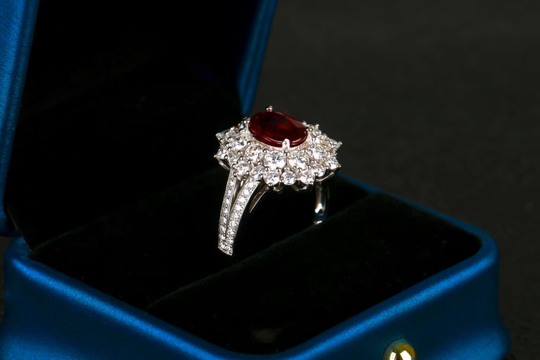 Eostre 'CHECK the VIDEO' Blood Ruby 2ct Unheated and Diamond Platinum Ring