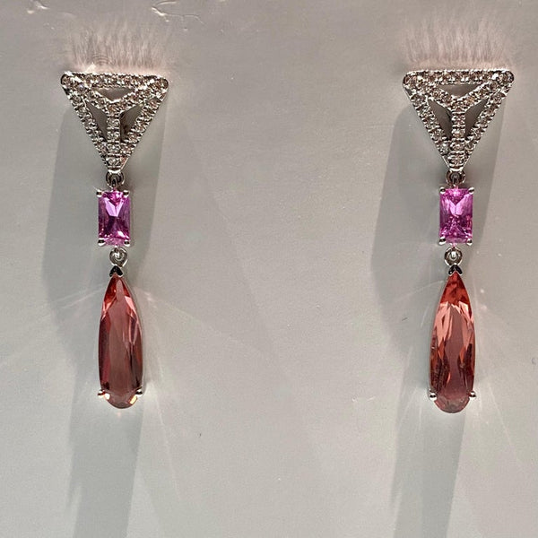 Eostre Tourmaline, Pink Sapphire and Diamond White Gold Earring