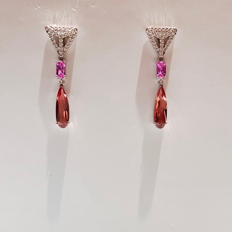 Eostre Tourmaline, Pink Sapphire and Diamond White Gold Earring