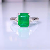 Eostre Vivid Green Emerald and Diamond White Gold Ring