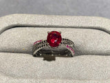 Eostre Ruby and Black Diamond Ring in 18k White Gold