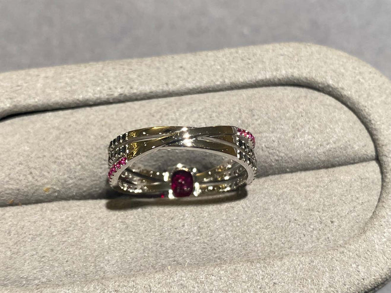 Eostre Ruby and Black Diamond Ring in 18k White Gold