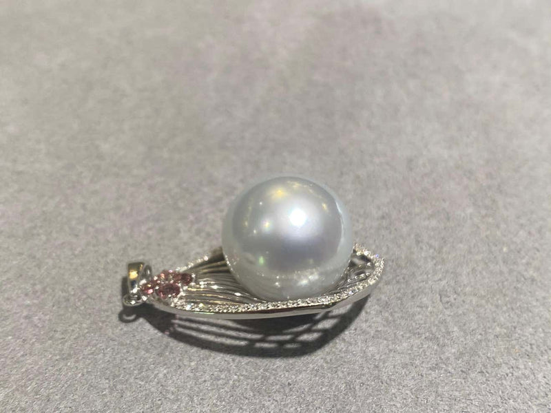 Australian White South Sea Pearl and Diamond Pendant in 18k White Gold