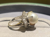 Australian White South Sea Pearl and Diamond Ring in Pt 900 Platinum