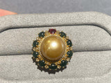 Eostre Ruby, Type A Jadeite and Diamond Pendant in 18k Yellow Gold