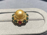 Eostre Ruby, Type A Jadeite and Diamond Pendant in 18k Yellow Gold