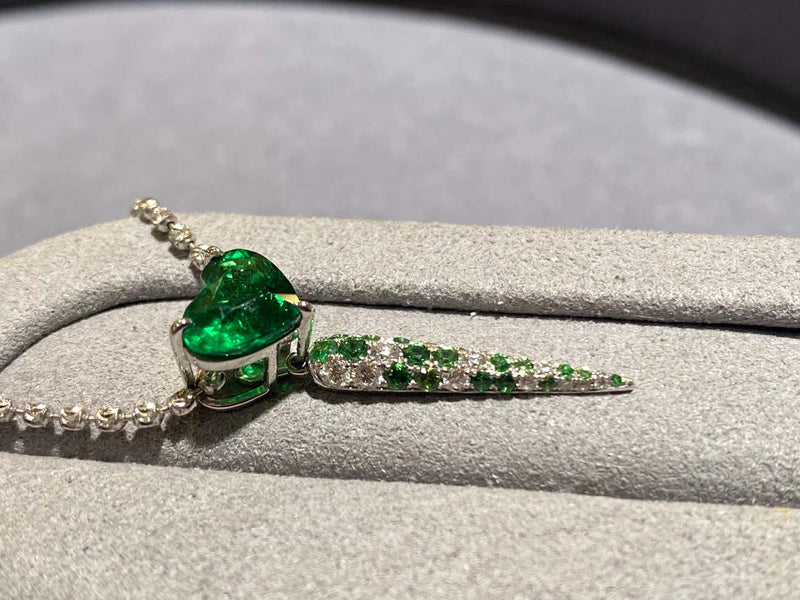 Eostre Detachable Tsavorite Garnet and Diamond Pendant in 18k White Gold