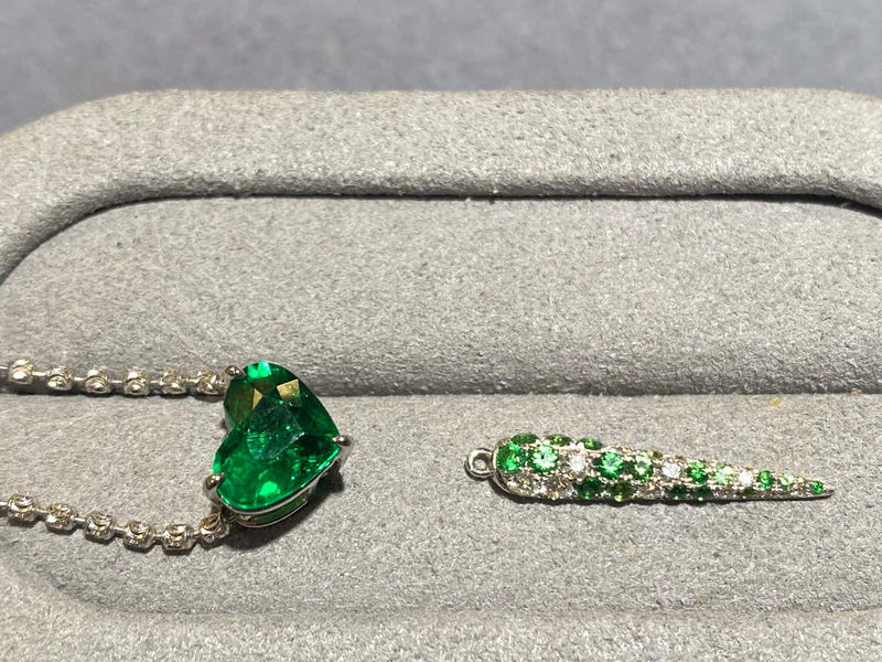 Eostre Detachable Tsavorite Garnet and Diamond Pendant in 18k White Gold