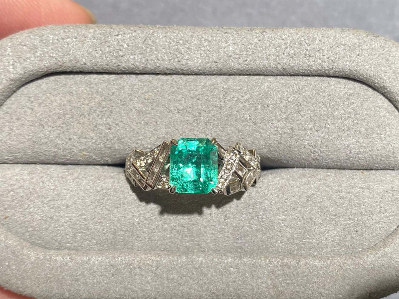 Eostre Emerald and Diamond Ring in 18k White Gold