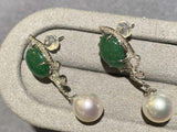 Eostre Type A Green Jadeite, South Sea Pearl and Diamond Earrings in 18k Gold