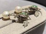 Eostre Type A Green Jadeite, South Sea Pearl and Diamond Earrings in 18k Gold