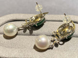 Eostre Type A Green Jadeite, South Sea Pearl and Diamond Earrings in 18k Gold