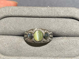 Chrysoberyl Cat's Eye, Alexandrite Cat's Eye and Diamond Ring in 18k Gold