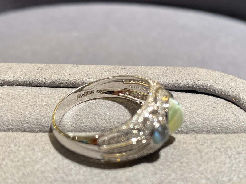 Chrysoberyl Cat's Eye, Alexandrite Cat's Eye and Diamond Ring in 18k Gold