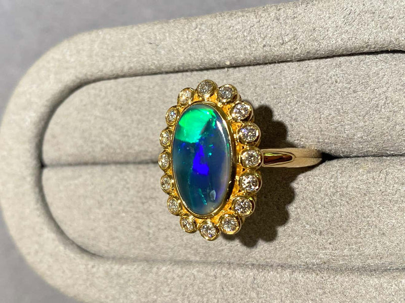 Eostre Solid Opal and Diamond Ring in 18k Yellow Gold