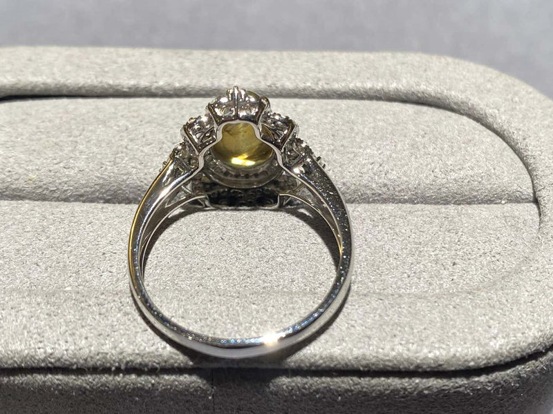 Chrysoberyl Cat's Eye and Diamond Ring in 18k White Gold