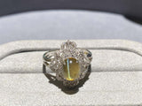 Chrysoberyl Cat's Eye and Diamond Ring in 18k White Gold