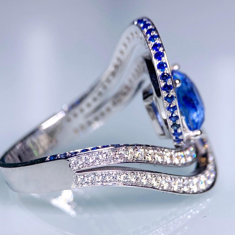 Eostre Vivid Blue Sapphire and Diamond White Gold Ring