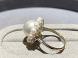 Australian South Sea Pearl, Seed Pearl and Diamond Ring in 18k White Gold