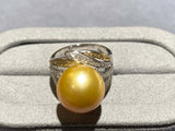 Golden Colour South Sea Pearl and Diamond Ring in 18k White Gold