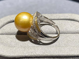 Golden Colour South Sea Pearl and Diamond Ring in 18k White Gold