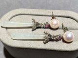 Eostre Type A Jadeite Akoya Pearl Pink Sapphire and Diamond Earrings in 18k Gold