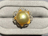 Champagne Colour South Sea Pearl and Diamond Ring in 18k Yellow and White Gold