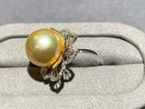 Champagne Colour South Sea Pearl and Diamond Ring in 18k Yellow and White Gold