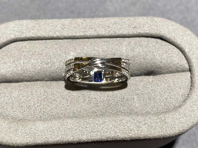 Eostre Blue Sapphire and Diamond Ring in 18k white Gold