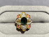 Green Tourmaline and Diamond Ring in 18k Yellow Gold