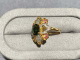 Green Tourmaline and Diamond Ring in 18k Yellow Gold