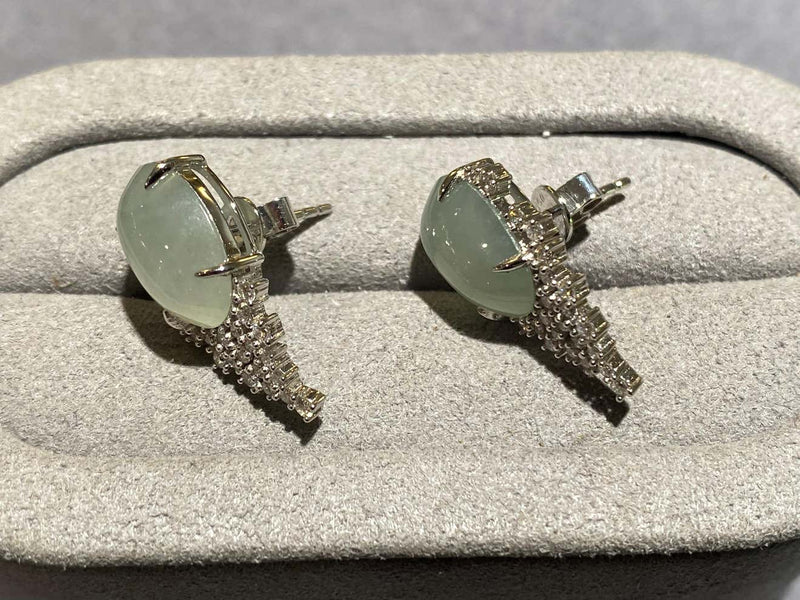 Eostre Type A Green Jadeite and Diamond Earrings in 18k White Gold