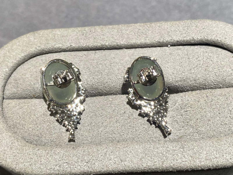 Eostre Type A Green Jadeite and Diamond Earrings in 18k White Gold