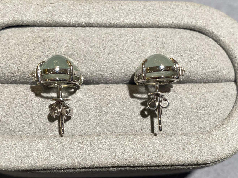 Eostre Type A Green Jadeite and Diamond Earrings in 18k White Gold