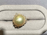 Light Champagne Colour South Sea Pearl and Diamond Ring in 18k Yellow Gold