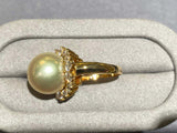 Light Champagne Colour South Sea Pearl and Diamond Ring in 18k Yellow Gold