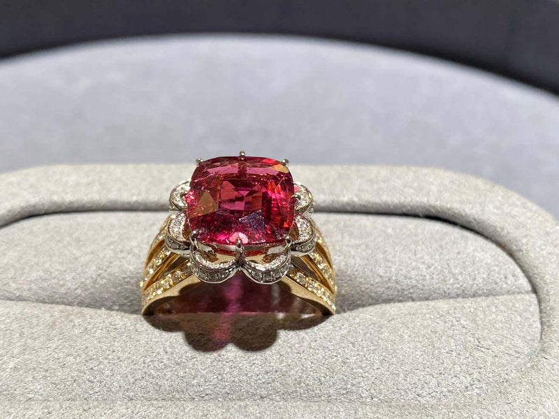 Eostre Rubellite Tourmaline and Diamond Ring in 18k Yellow Gold