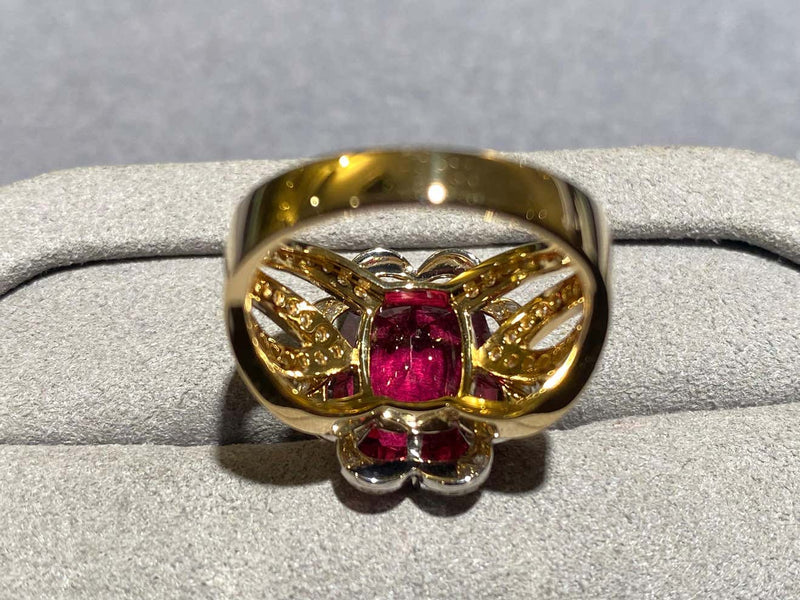 Eostre Rubellite Tourmaline and Diamond Ring in 18k Yellow Gold